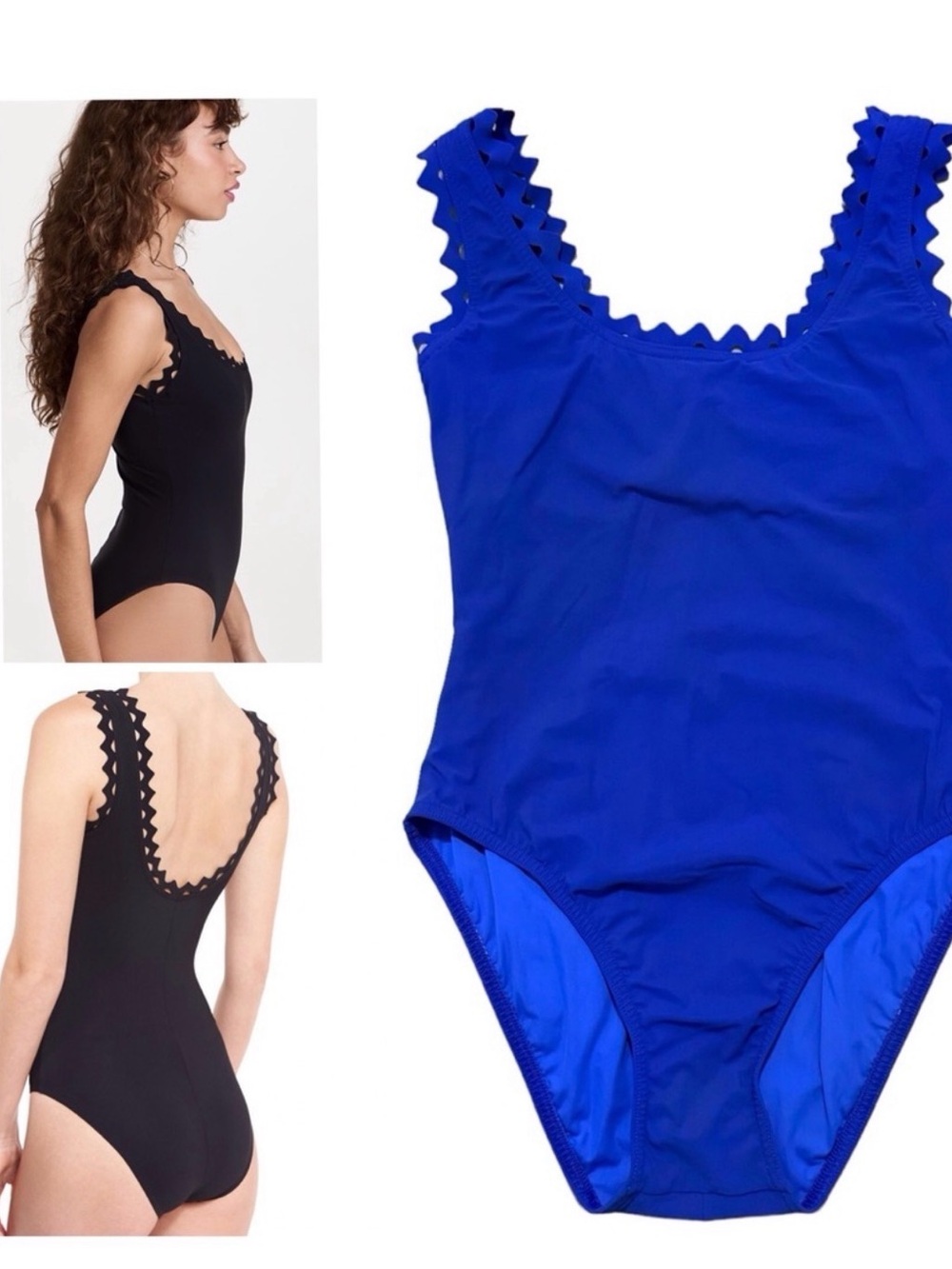 KARLA COLLETTO Reina Round Neck Onesie Swimsuit Rickrack Scalloped 10 Royal Blue